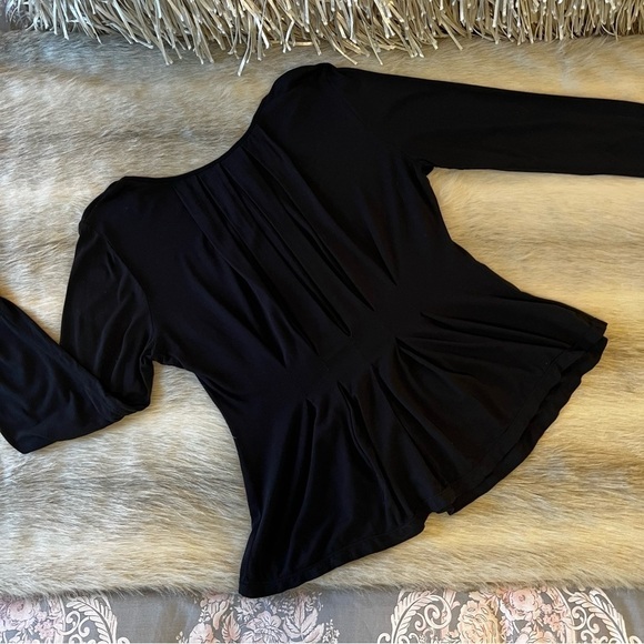 Vintage MAX STUDIO Black Long Sleeve Stretch Pleated Peplum Scoop Neck M Loose - Picture 14 of 15